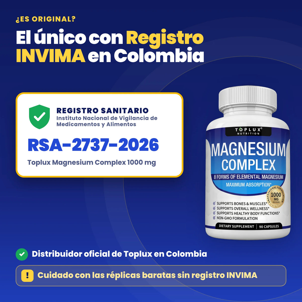 Magnesium Complex Toplux original con Registro INVIMA RSA-2737-2026