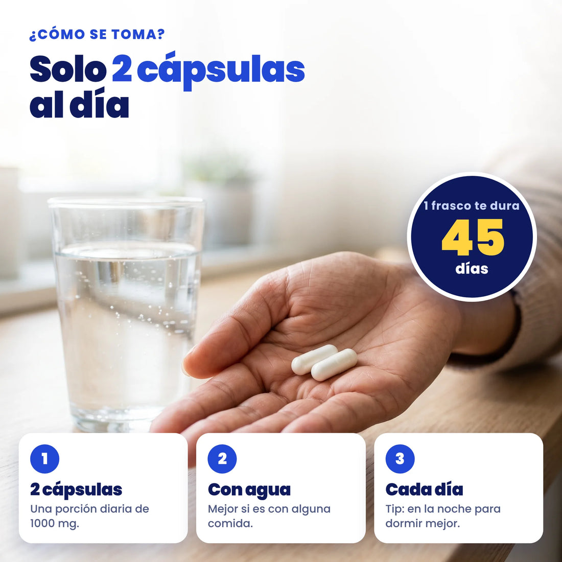 Cómo se toma Magnesium Complex: 2 cápsulas al día, un frasco dura 45 días