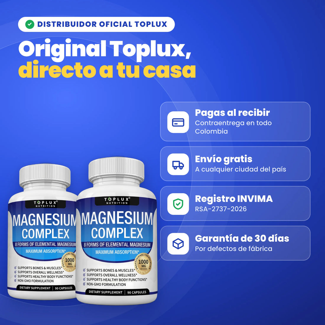 Distribuidor oficial Toplux en Colombia: pago contraentrega, envío gratis y garantía