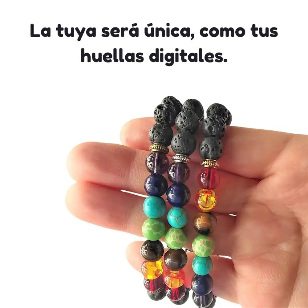 Pulsera 7 Chakras con Roca Volcánica