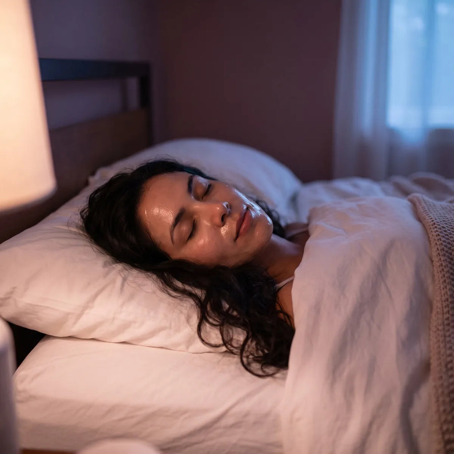 Mujer durmiendo con la mascarilla de colágeno puesta