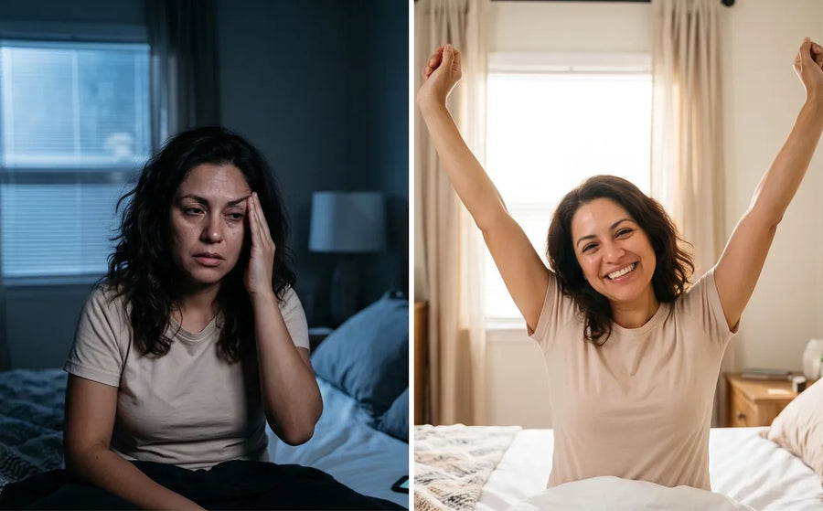 Antes y ahora: mujer sin poder dormir y luego despertando con energía